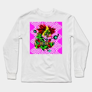 quetzalcoatl dragon in mexican tribal aztec art ecopop pattern beast in pink layer Long Sleeve T-Shirt